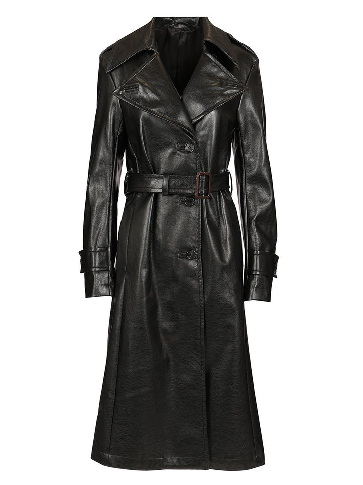 Acne Studios Long Leather Trench Coat Coats - Black | a450e4f57177e872f04972d026d850794ab4d532