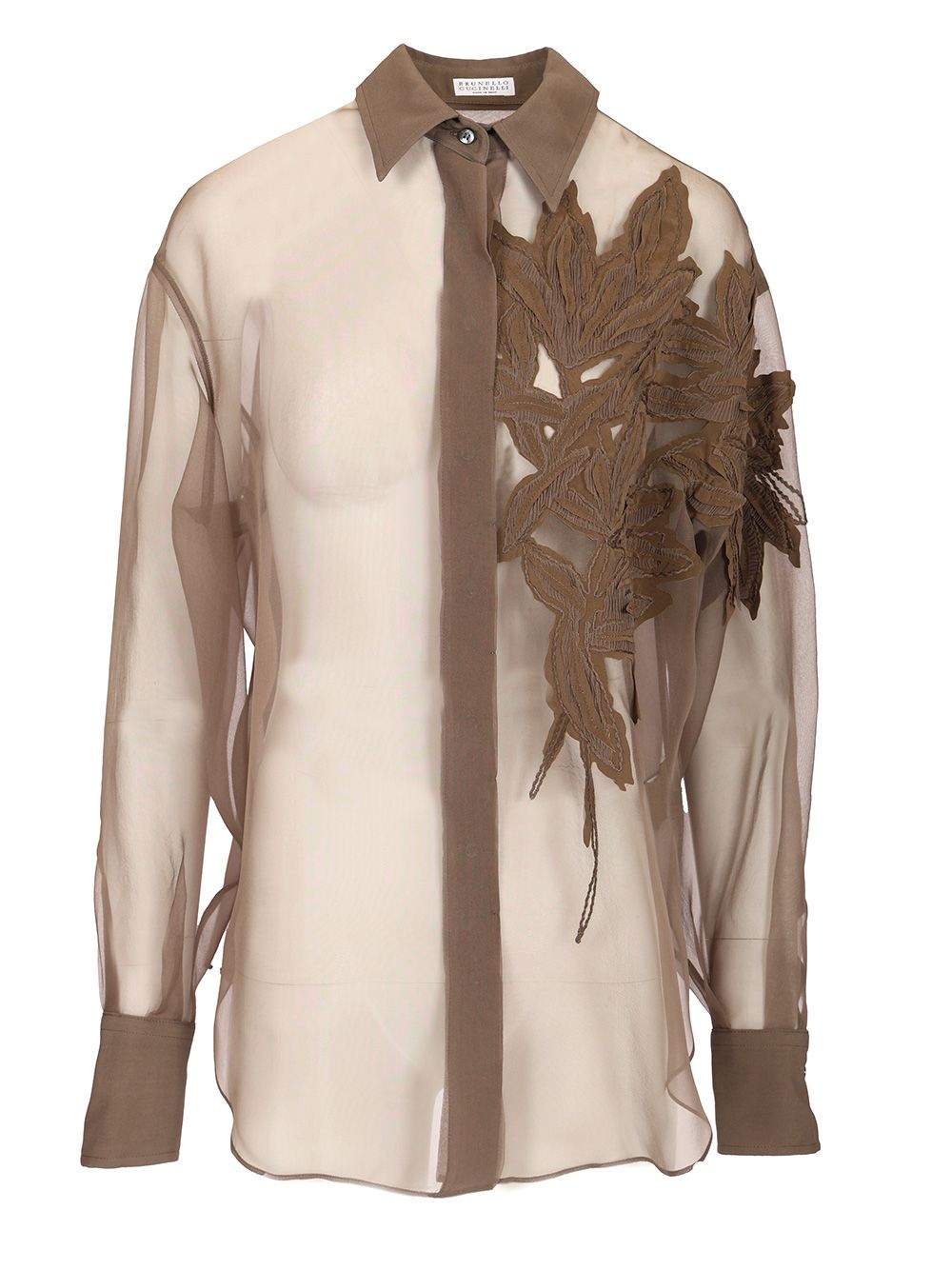 Brunello Cucinelli Shirt With Flora Appliqué Shirts - Brown | 968ca44838f26e84137f3dbbfde8f5f5cee22248