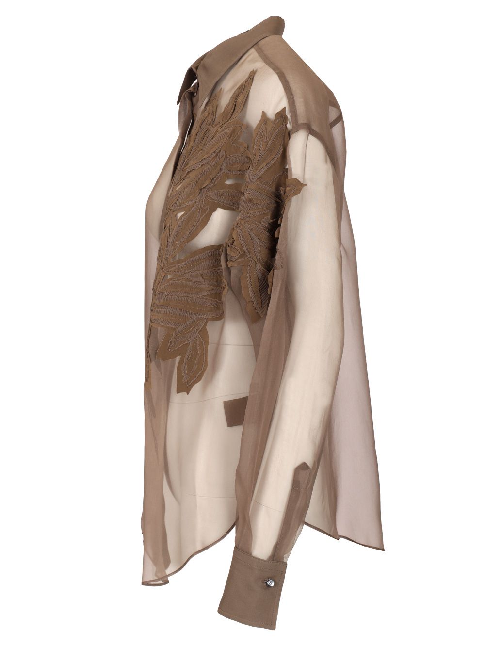Brunello Cucinelli Shirt With Flora Appliqué Shirts - Brown | 3eb1d330e7b871450f94f965194fbece1c2ce145