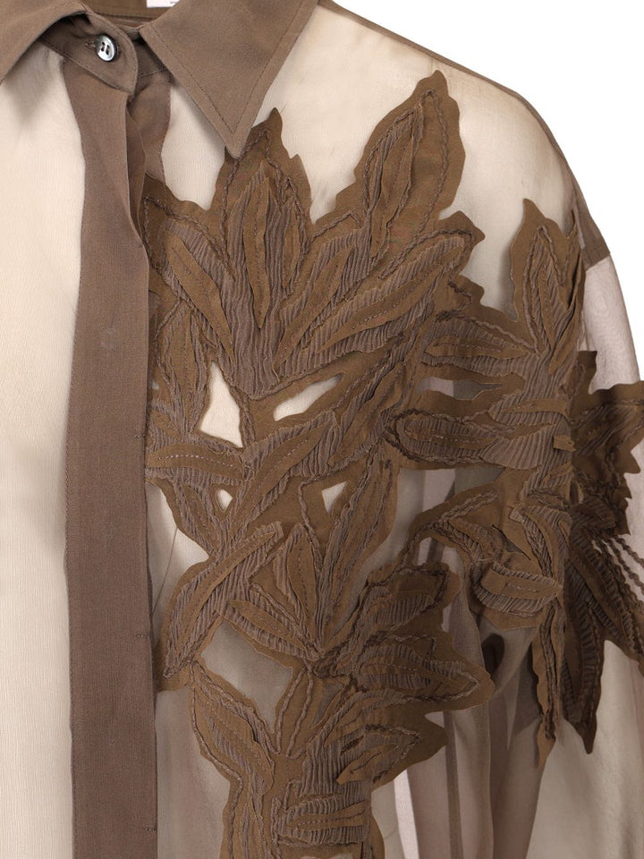 Brunello Cucinelli Shirt With Flora Appliqué Shirts - Brown | 65417f7da51752e3fd330e374a17baed7b38b812