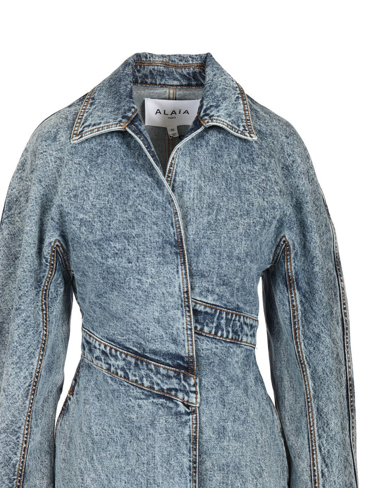 AlaÏA Denim Trench Coat Coats - Blue | 1f596fb603c9ee01ca73dcc09fcf7f32c2877d58