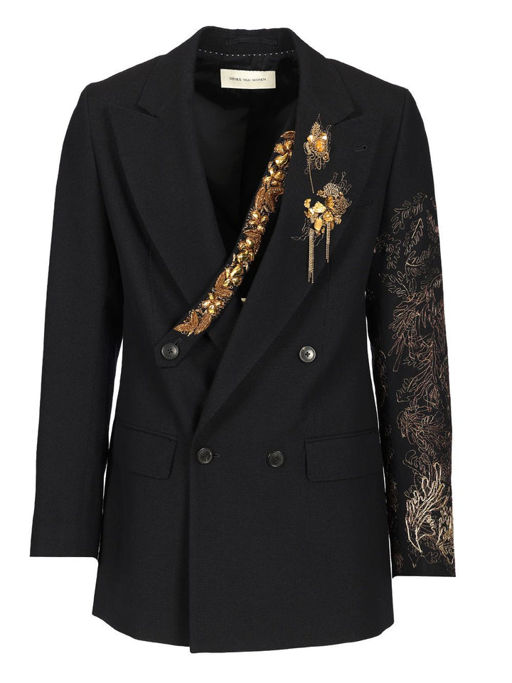 Dries Van Noten Barton Bis Embroidered Jacket In Wool Linen Jackets - Blue | 9219342aa16432ad43b343cacdb706cd7b700086