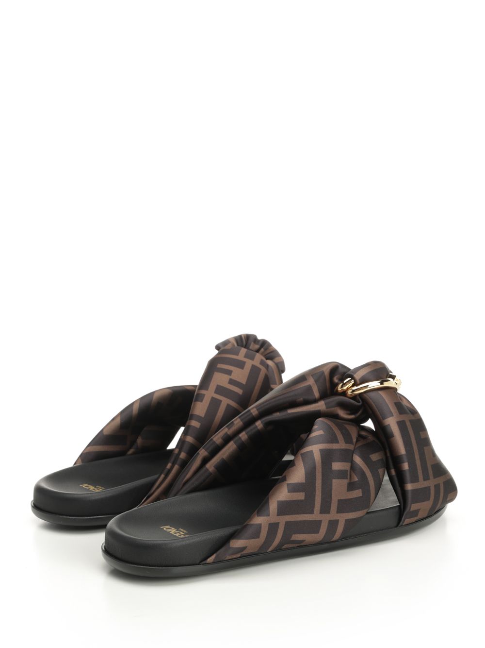 Fendi Flat Slide In Satin Sandals - Brown | 88fae4d7e99f0064c1f84762b956b8ed8c8856c8