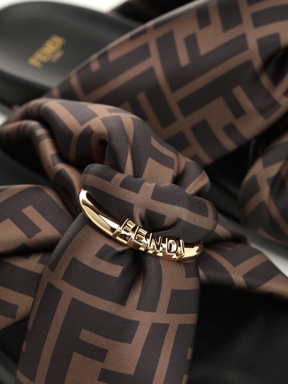 Fendi Flat Slide In Satin Sandals - Brown | 25c1d7efa9b7d7420d36882ecf62bfd286a46d84