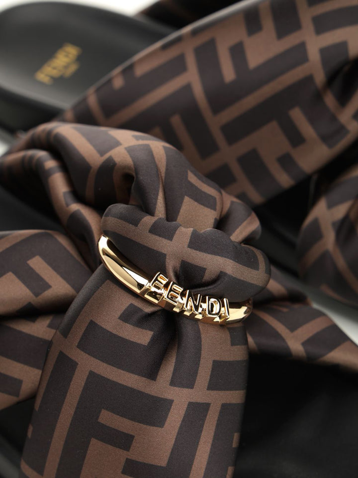 Fendi Flat Slide In Satin Sandals - Brown | 25c1d7efa9b7d7420d36882ecf62bfd286a46d84