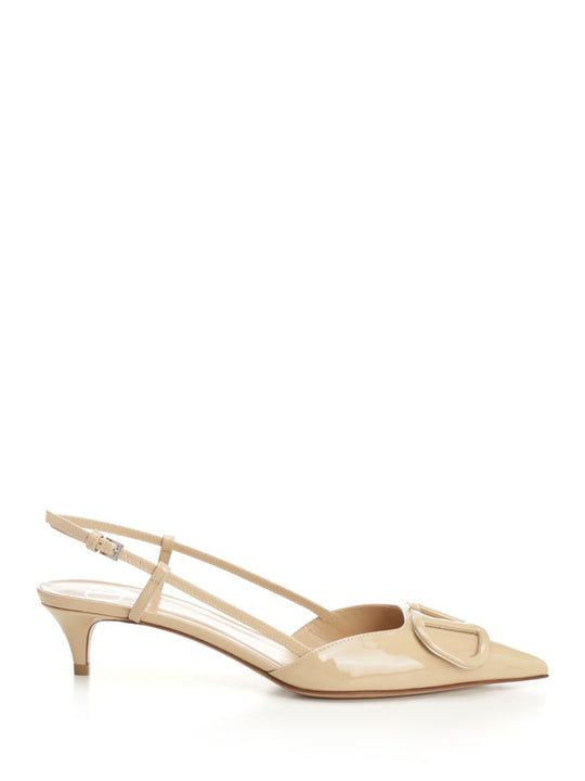 Vlogo Signature Slingback Pump In Patent Leather Sandals Beige