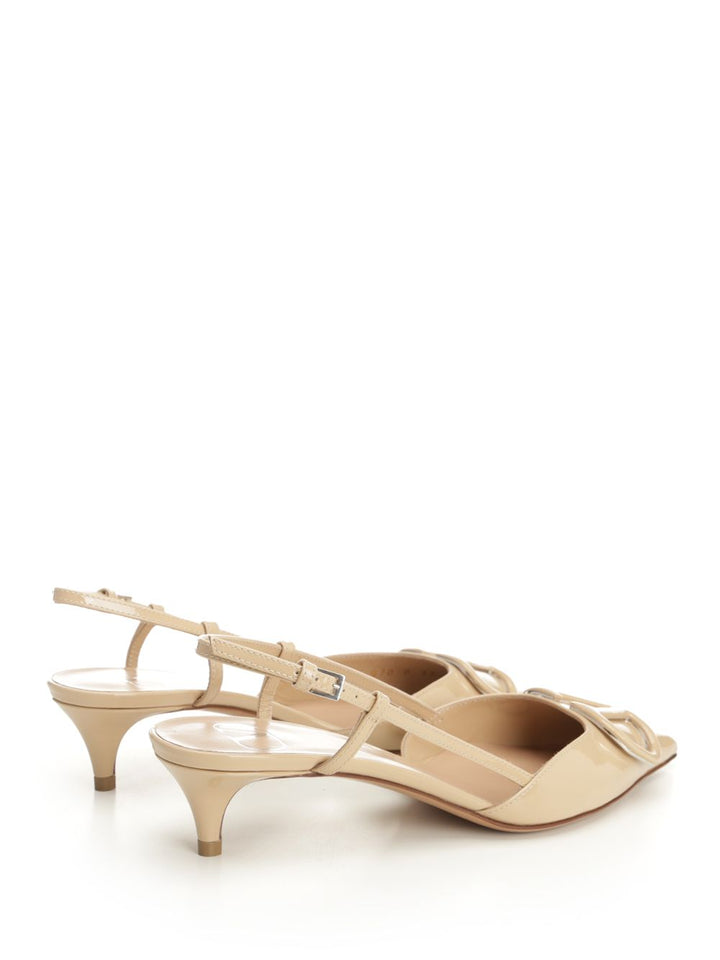 Valentino Garavani Vlogo Signature Slingback Pump In Patent Leather Sandals - Beige | 9ea99188020ad095508072dad12bb47e4dac07d3