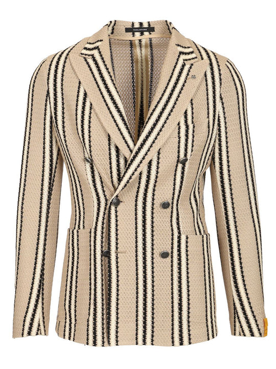 Double-Breasted Jacket In Linen And Cotton Jersey Jackets Beige