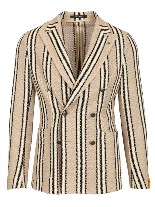 Double-Breasted Jacket In Linen And Cotton Jersey Jackets Beige