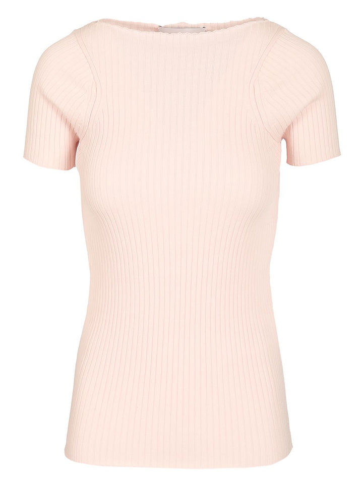 Sportmax Ribbed Cotton T-Shirt Tops - Rose | 52341c1a4da118c82669a666b5620d88c43a1345
