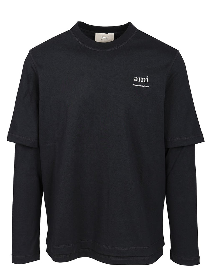 Ami Alexandre Mattiussi Long Sleeve T-Shirt - Blue | 48d44e043f8a3e06f9a93cbc003a821ef864f83c