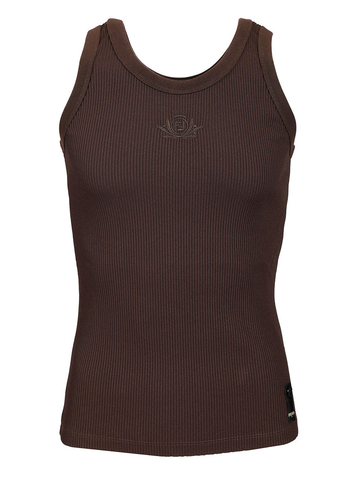 Fendi Look 30 Adv Top Ribbed Jersey Ff Club Crest Brown T-Shirt - Brown | 022e940d1a0639e9a9ba93fc1154e99b22104ce8