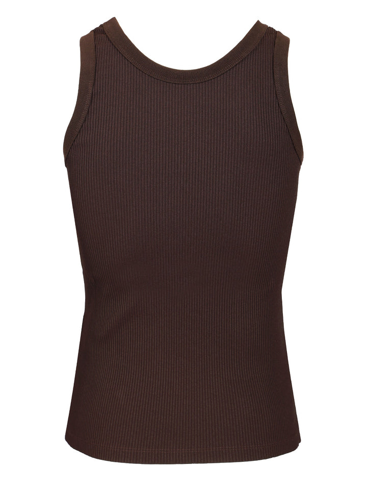 Fendi Look 30 Adv Top Ribbed Jersey Ff Club Crest Brown T-Shirt - Brown | 3d21fda35e2ed1377a922ff32331e992d4a7c070