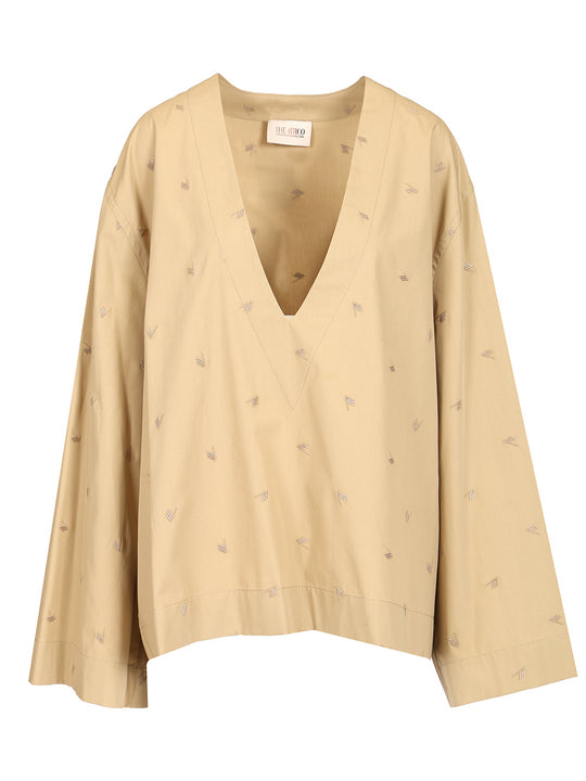 Allover Embroidery Blouse Shirts Beige