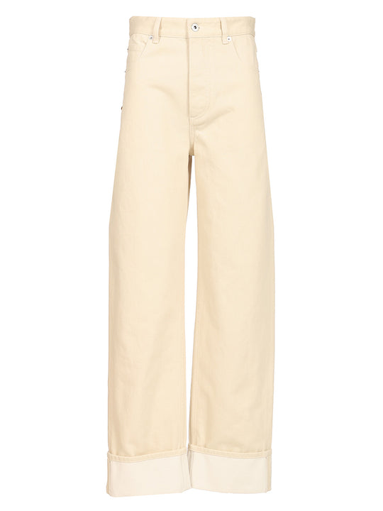 Contrast Cuff Jeans White