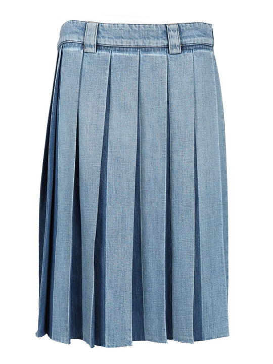 Pleated Denim Skirt Skirts Light Blue