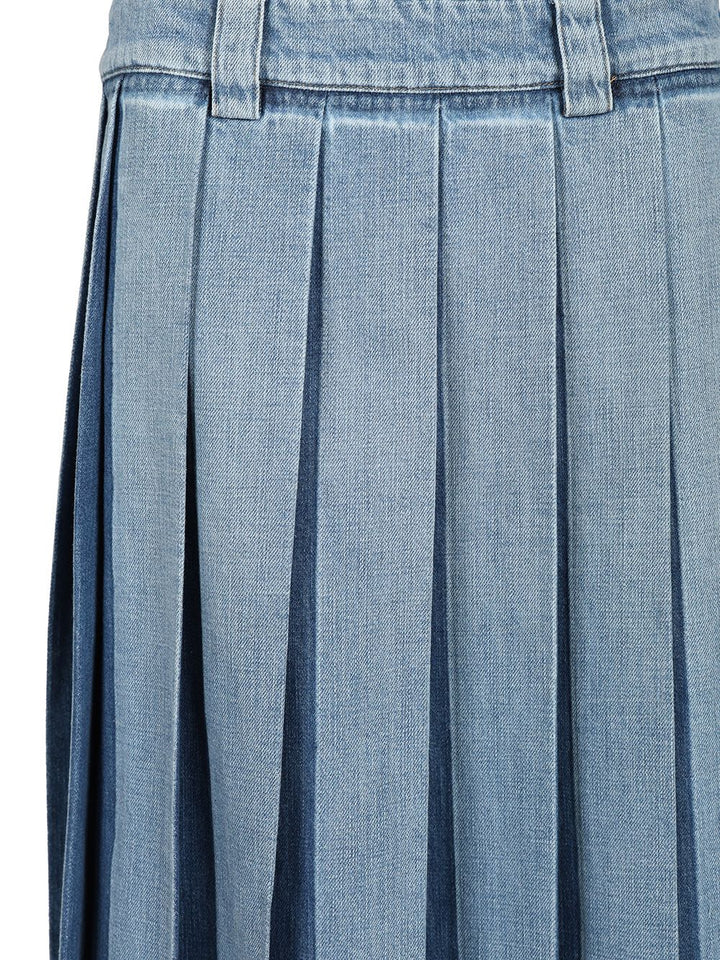 Miu Miu Pleated Denim Skirt Skirts - Light blue | e7cad07f4b97751afde8f5dce19ce69825ff2d40