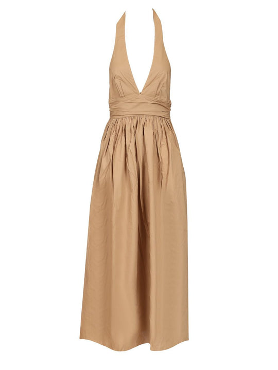 Deep V-Neck Dress Dresses Beige