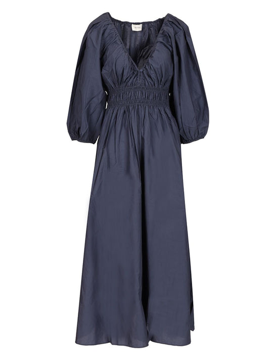 Shirred Plunge Button Dress Dresses Blue