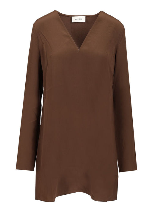 Deep V-Neck Mini Dress Dresses Brown