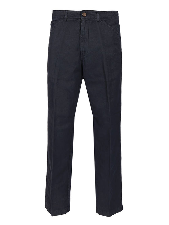 Cotton And Linen Blend Trousers Light Blue