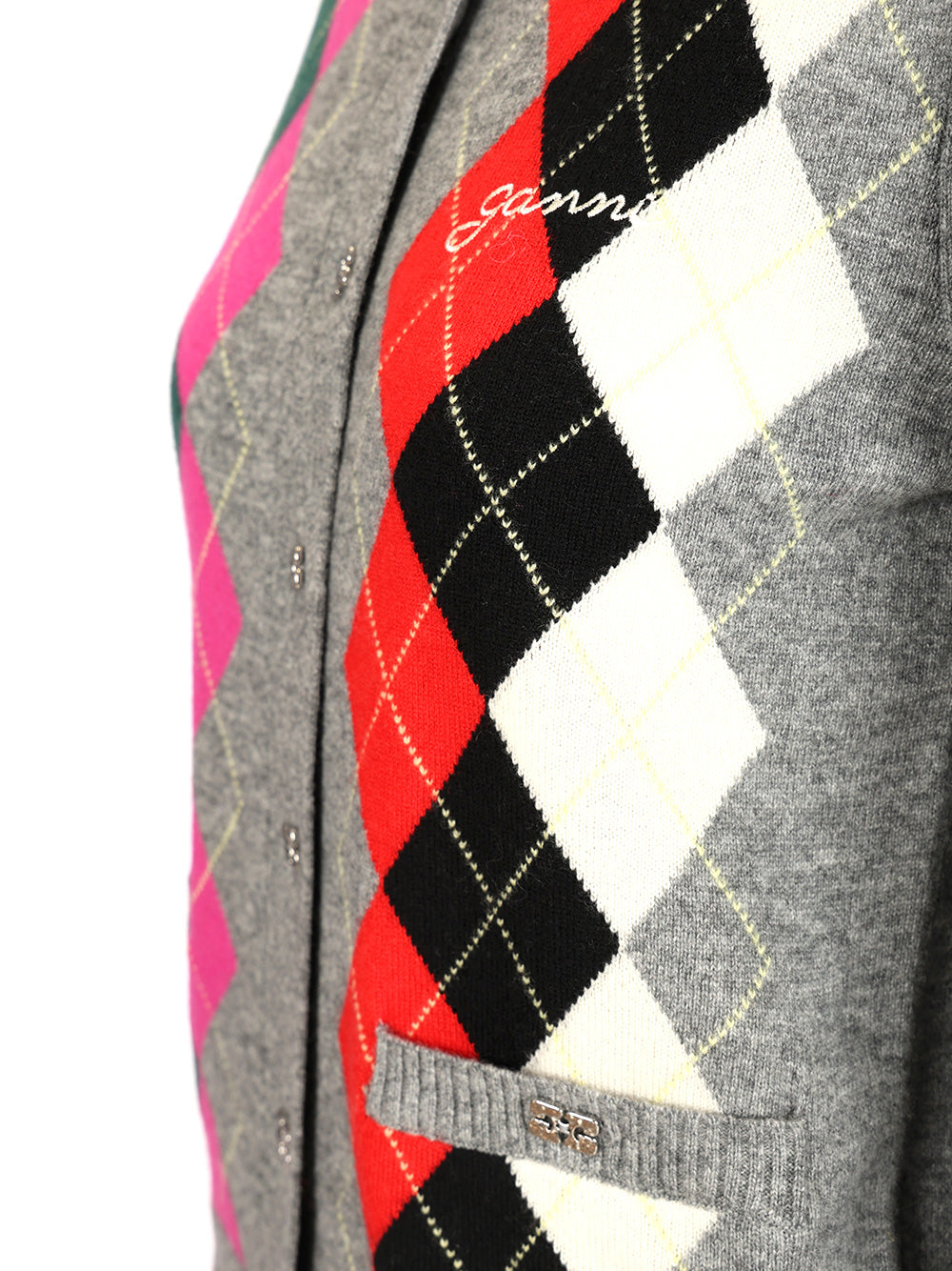 Ganni Checked Cardigan Knitwear - Grey | f846a9b1e249a14e6b01d8b1137d65196b2bef9d