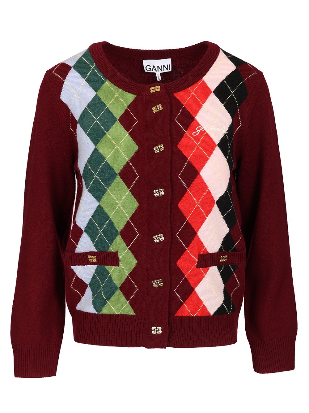Ganni Checked Cardigan Knitwear - Bordeaux | 01fb553b9abbe03f67fce6d8bc89241b52fb4e9b