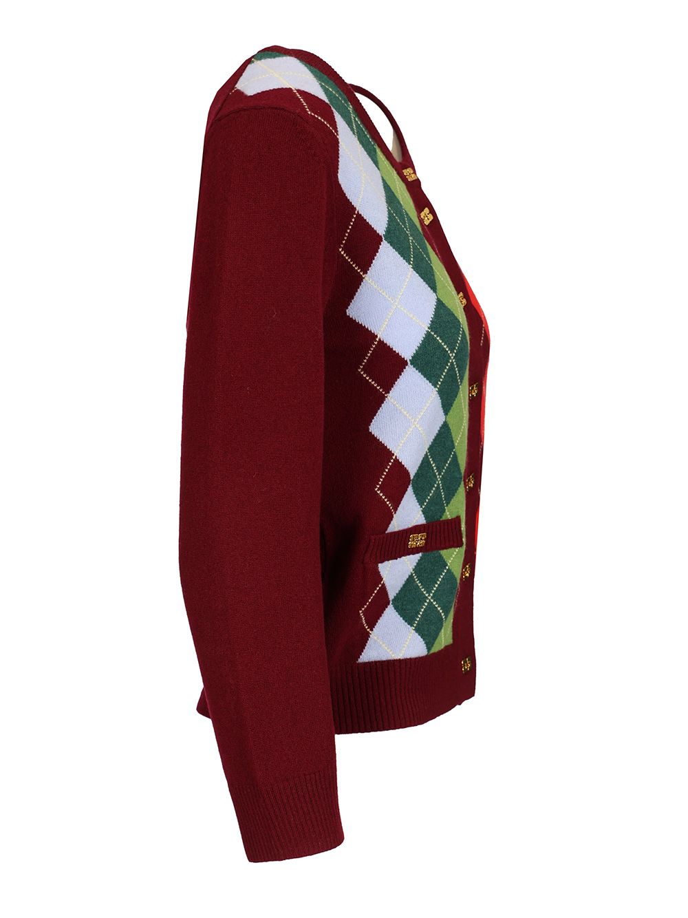 Ganni Checked Cardigan Knitwear - Bordeaux | 79680d0270561ec70a11c87191a544dd69d6ea65