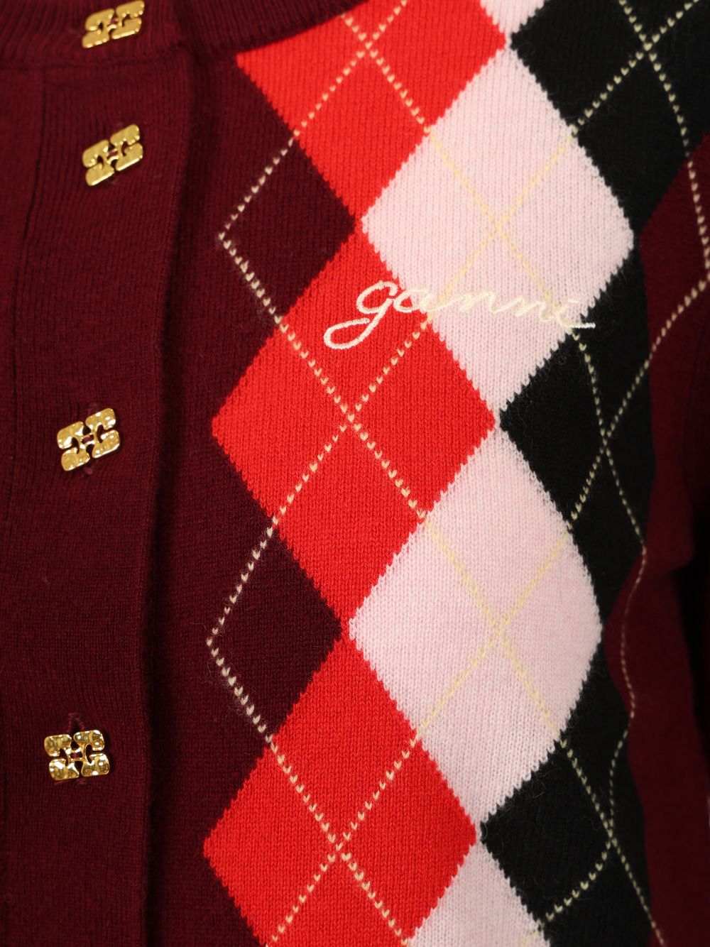 Ganni Checked Cardigan Knitwear - Bordeaux | 07025f5b64c1915518cdac4028c4d58f7c1625cf
