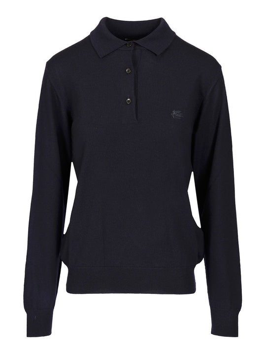 Wool Polo Shirt Knitwear Blue