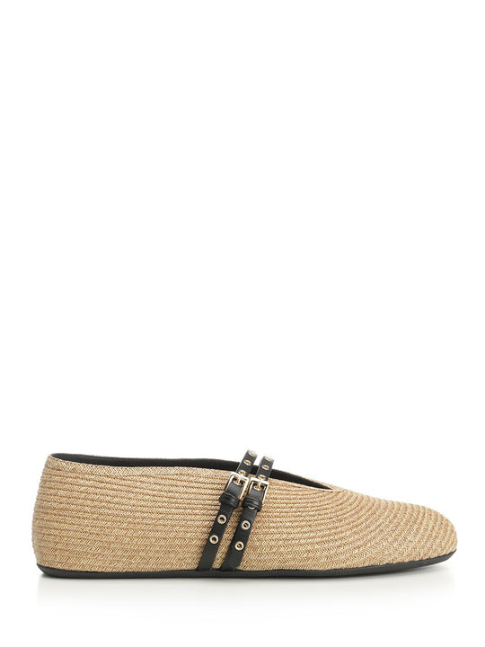Paper Straw Flat Ballerinas Scarpe Basse Beige