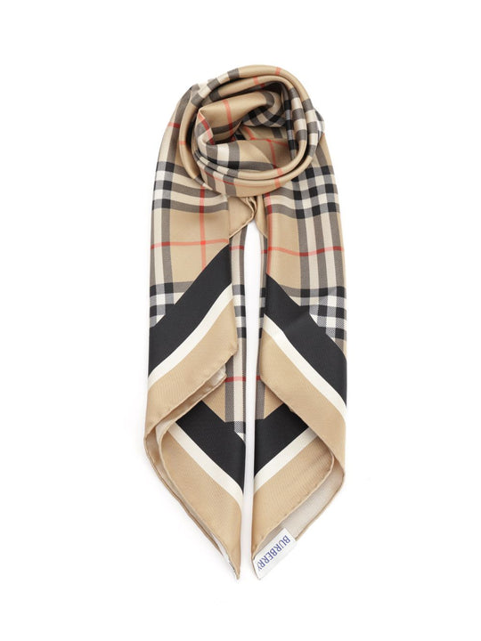 Check Silk Scarf Scarves And Foulards Beige