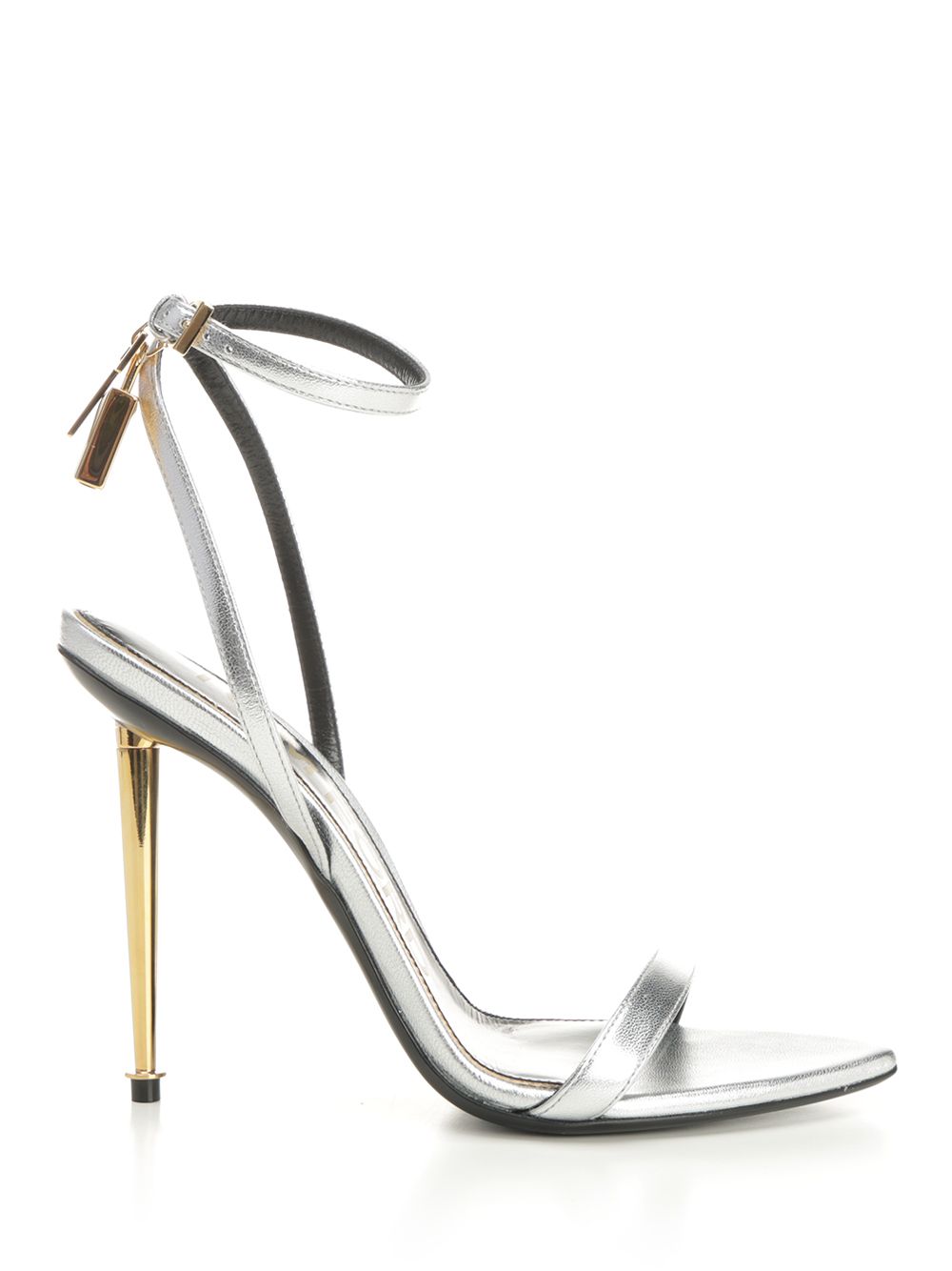 Tom Ford Laminated Leather Sandal With Padlock Sandals - Silver | e1f3226ab59a285da83af003438fac04be67e222