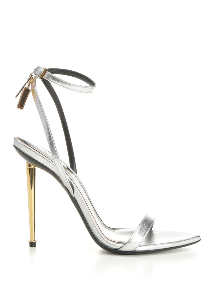 Tom Ford Laminated Leather Sandal With Padlock Sandals - Silver | e1f3226ab59a285da83af003438fac04be67e222