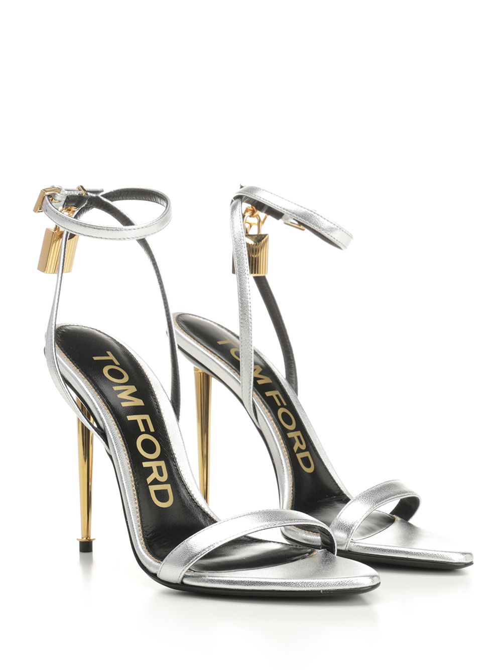 Tom Ford Laminated Leather Sandal With Padlock Sandals - Silver | fb98b40abc228d38106e0f17c67865a4e2669231