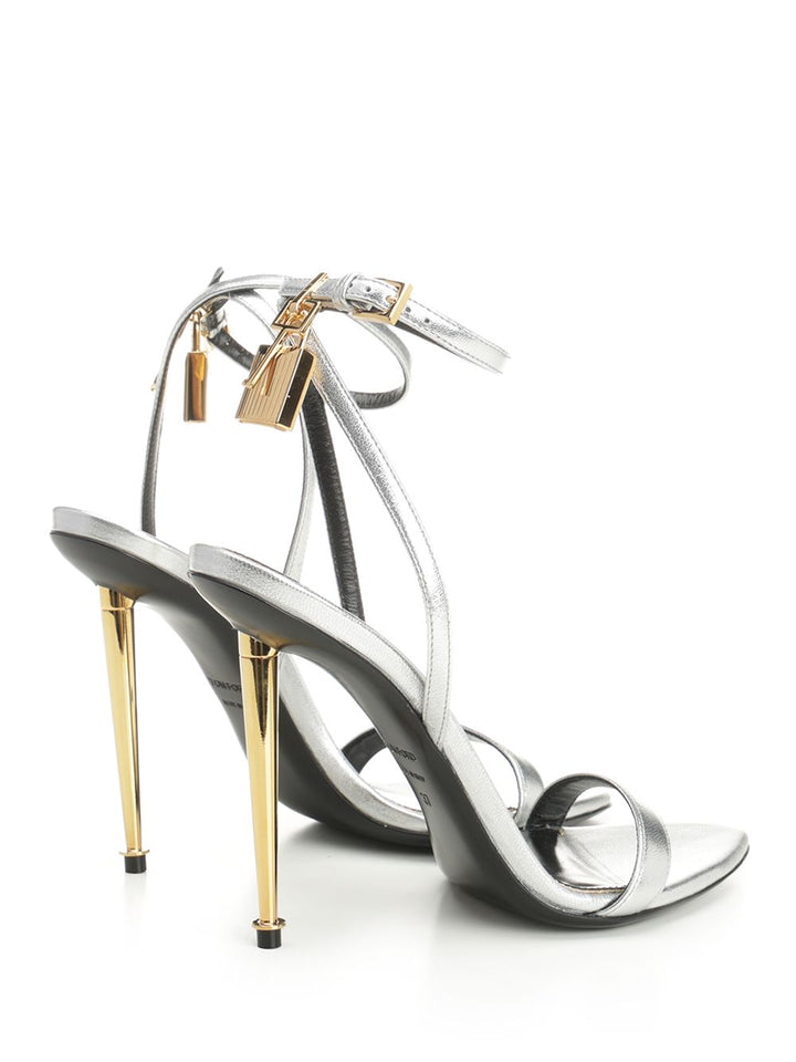 Tom Ford Laminated Leather Sandal With Padlock Sandals - Silver | e5a59cc49e28403c7365242722b8b062b00619f5