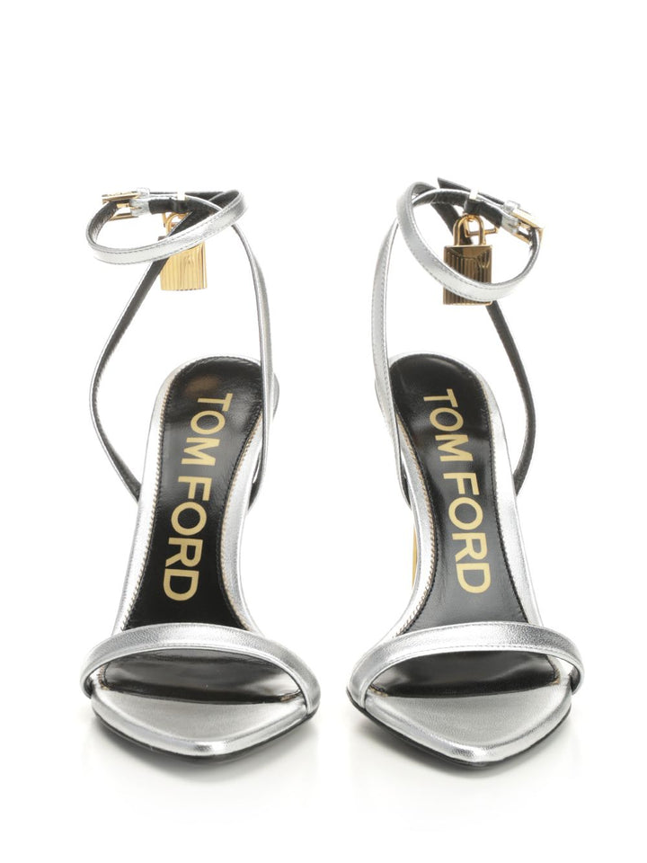Tom Ford Laminated Leather Sandal With Padlock Sandals - Silver | 6c81dd3a1424b9b752e6e6a1ba716f92cded7e3a