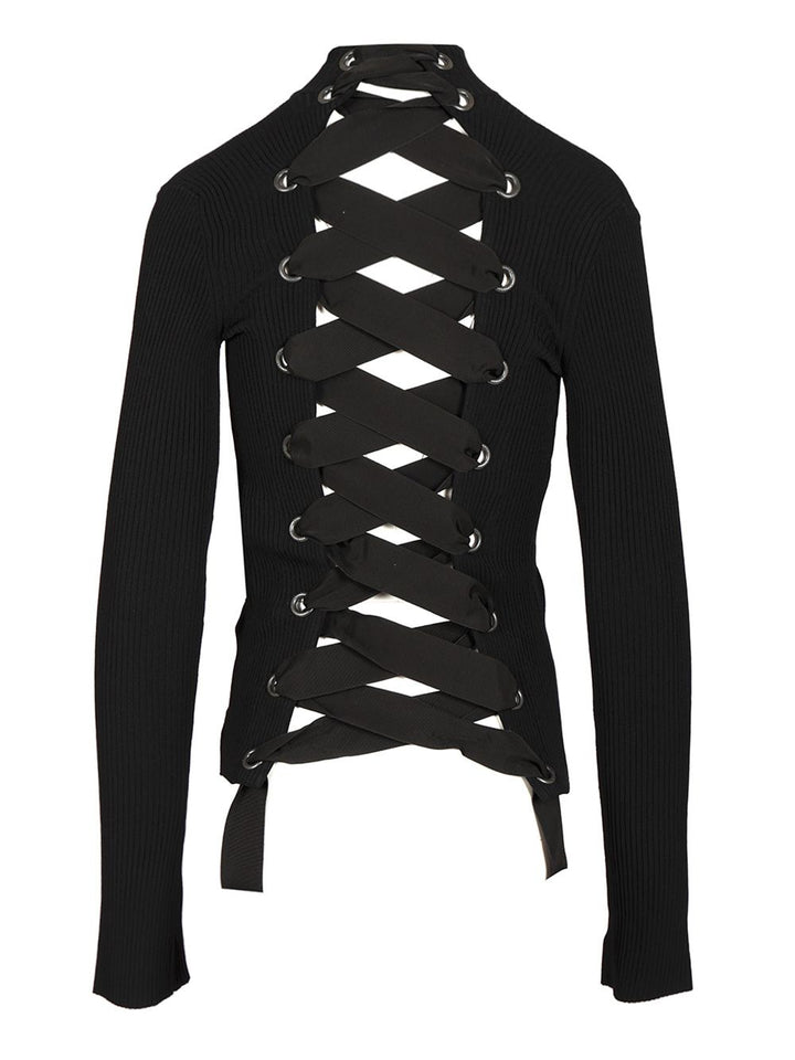 Balenciaga Lace-Up Fitted Turtleneck Knitwear - Black | fc3a3f54c477515af0c859cbecfb33f239136ae0