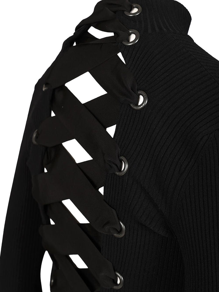 Balenciaga Lace-Up Fitted Turtleneck Knitwear - Black | 6c13273dfef23d2c63335ebf19bce31ad01c6958