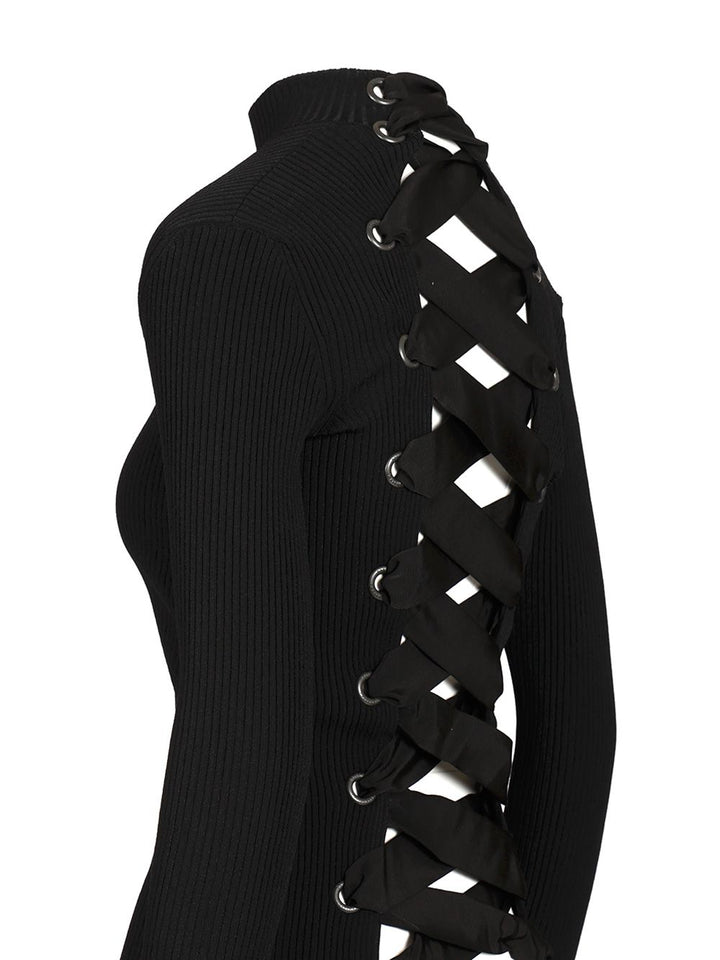 Balenciaga Lace-Up Fitted Turtleneck Knitwear - Black | aa3281ae4086e59464da78e320fa2c75caa54224