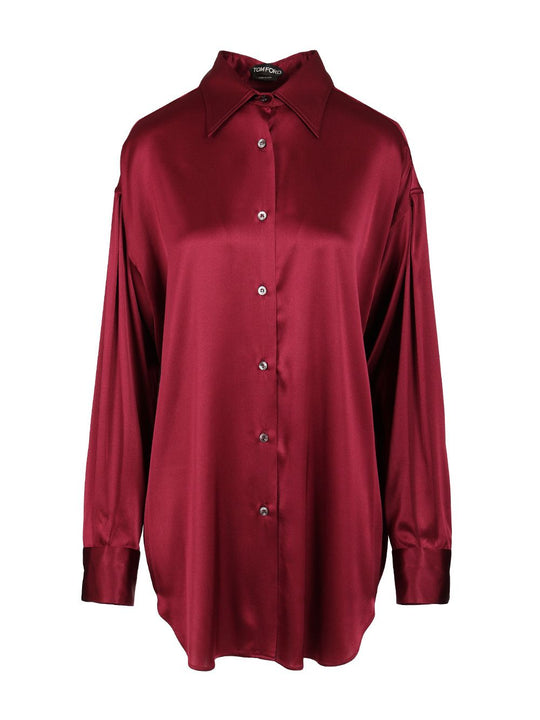 Stretch Silk Satin Shirt Shirts Red