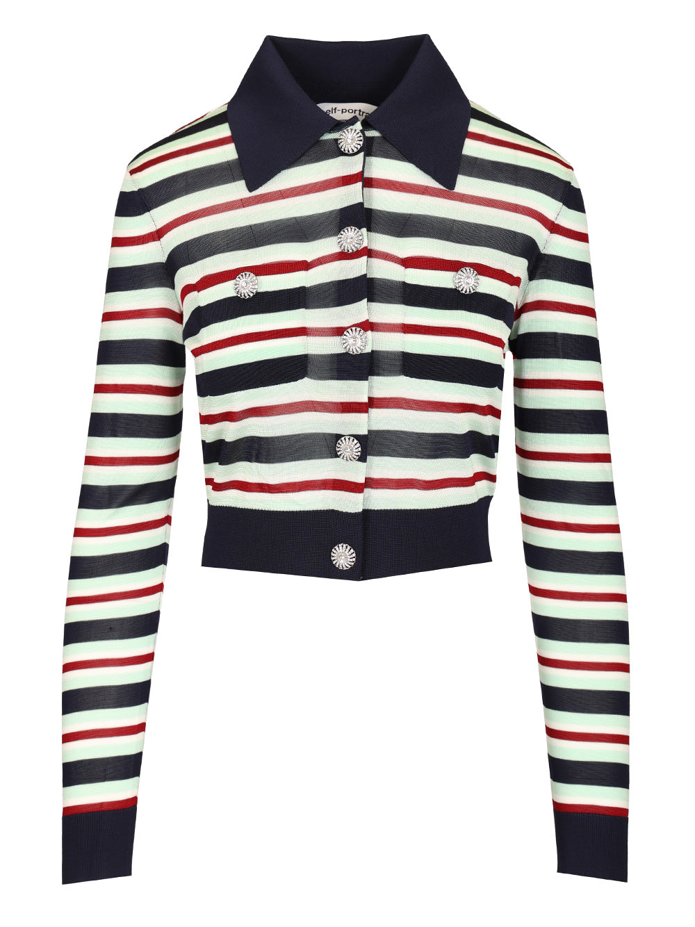 Self-Portrait Striped Viscose Jumper Tops - Blue | 294d9c6fda961ddc31d62cf3b7c010a522887545