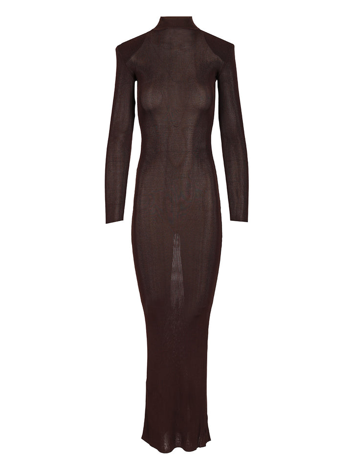 Self-Portrait Long Viscose Knit Dress Dresses - Brown | 6df173c2e01f668e803aeae68dcdbdbfc9a5fd53