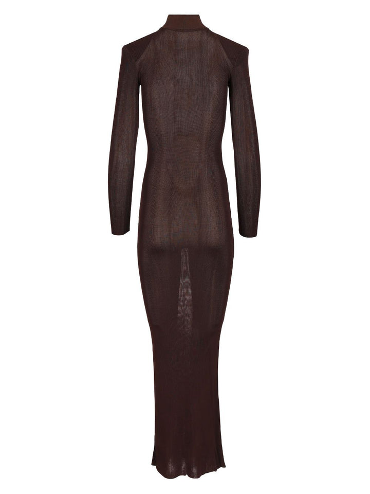 Self-Portrait Long Viscose Knit Dress Dresses - Brown | dfdbf568709718a0ffc0ba103ea90c3376b3dbd6