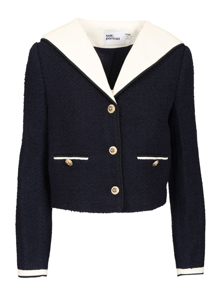 Self-Portrait Bouclé Jacket Jackets - Blue | d72d9b471a0790db89589561527906710fc0b848