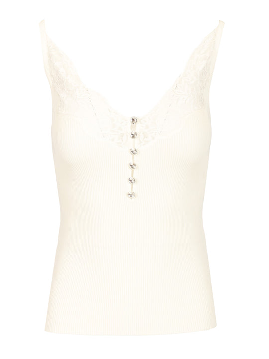 Lace Rib Knit Top Tops White
