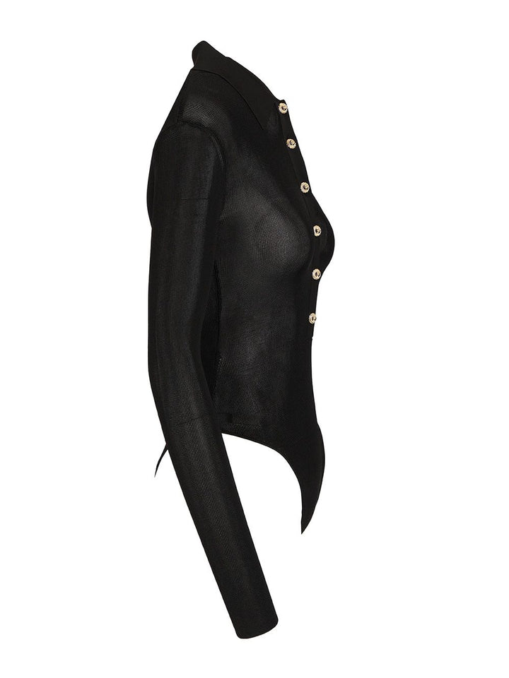 Self-Portrait Viscose Knitted Bodysuit Knitwear - Black | 93ffed1562f41a344e59d3f62f4c967cc9560900