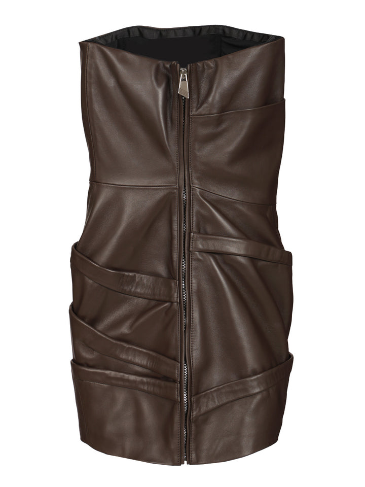 The Attico Leather Mini Dress Dresses - Brown | cbc846395aec990a10e820d331fb1d5a8ebc6f67