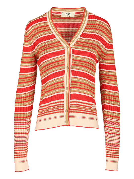 Striped Silk And Cotton Cardigan Knitwear Red