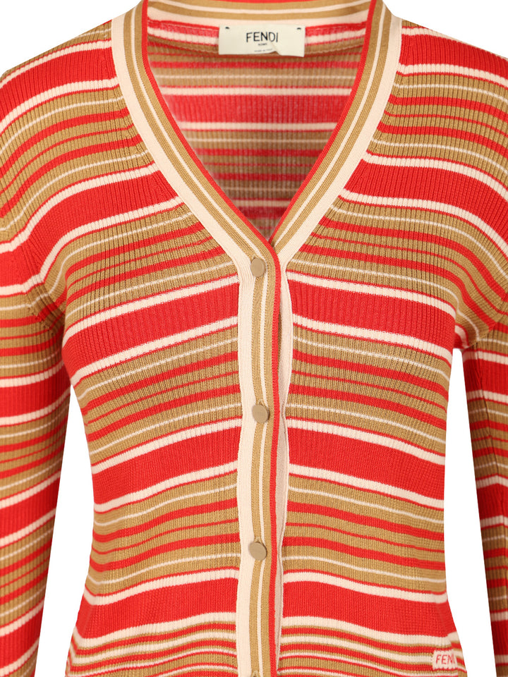 Fendi Striped Silk And Cotton Cardigan Knitwear - Red | 1ca1a7e67403ef2fdbcd03be0b92735dbc61a44d